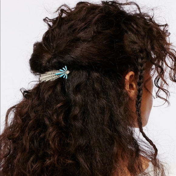 Free People Turquoise Flower Hair Clip Barrette - Picture 2 of 6